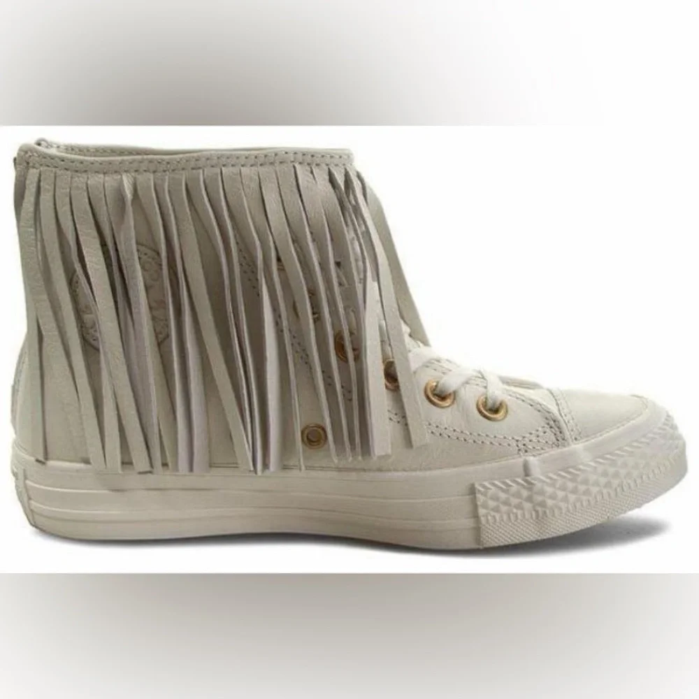 Converse Chuck Taylor All Star Egret Fringe High Top Sneaker in white leather 6 - Picture 4 of 5